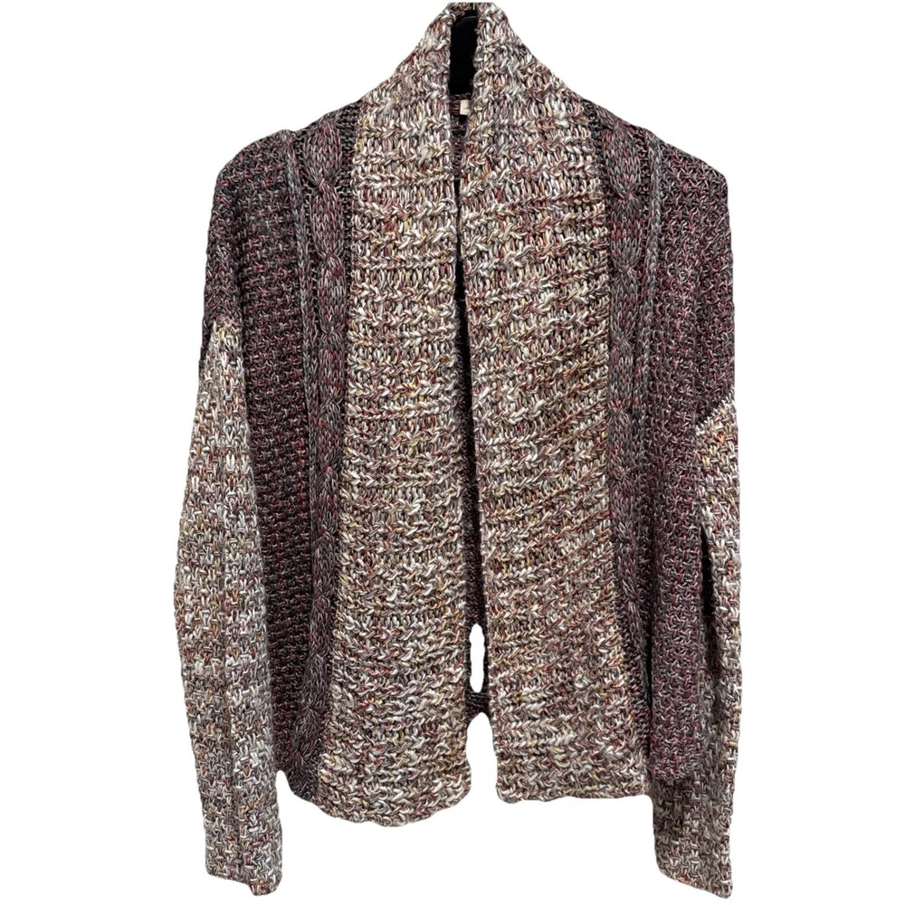 Anthropologie Moth Chunky Knit Cardigan Sweater Red Metallic Tan Sz S Oversized